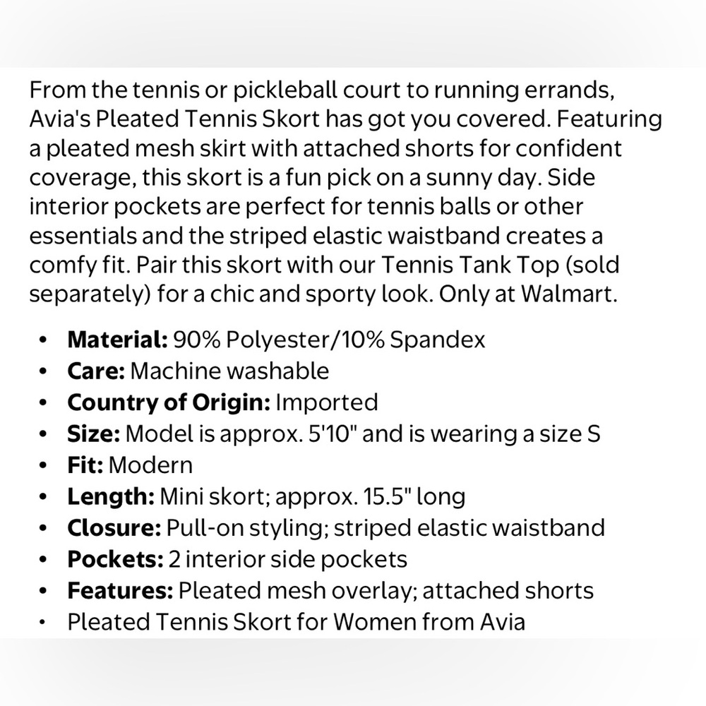 NWT Avia Pleated Tennis Skort (XS) White Athletic Pickleball Golf Skirt Pockets - Picture 4 of 11